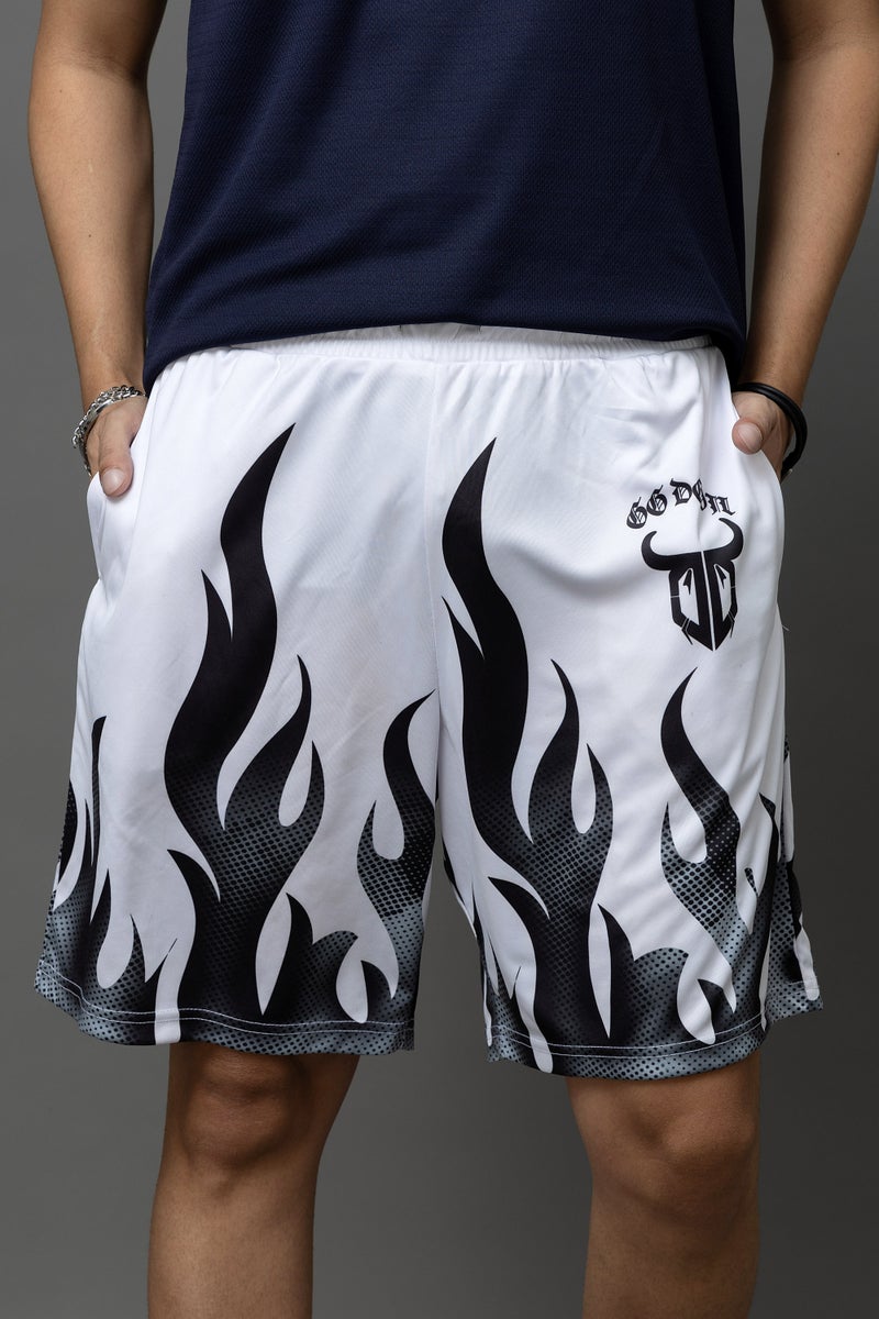 Go Devil Flame Printed White Shorts For Men - Image 1